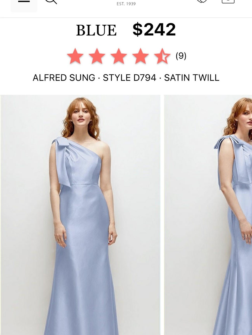 ALFRED SUNG One-Shoulder Satin Twill Gown in Light Blue